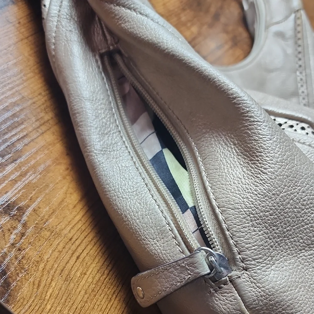 TIGNANELLO‎ | Taupe Metallic Leather Hobo Bag With Cutout Accents And Pockets